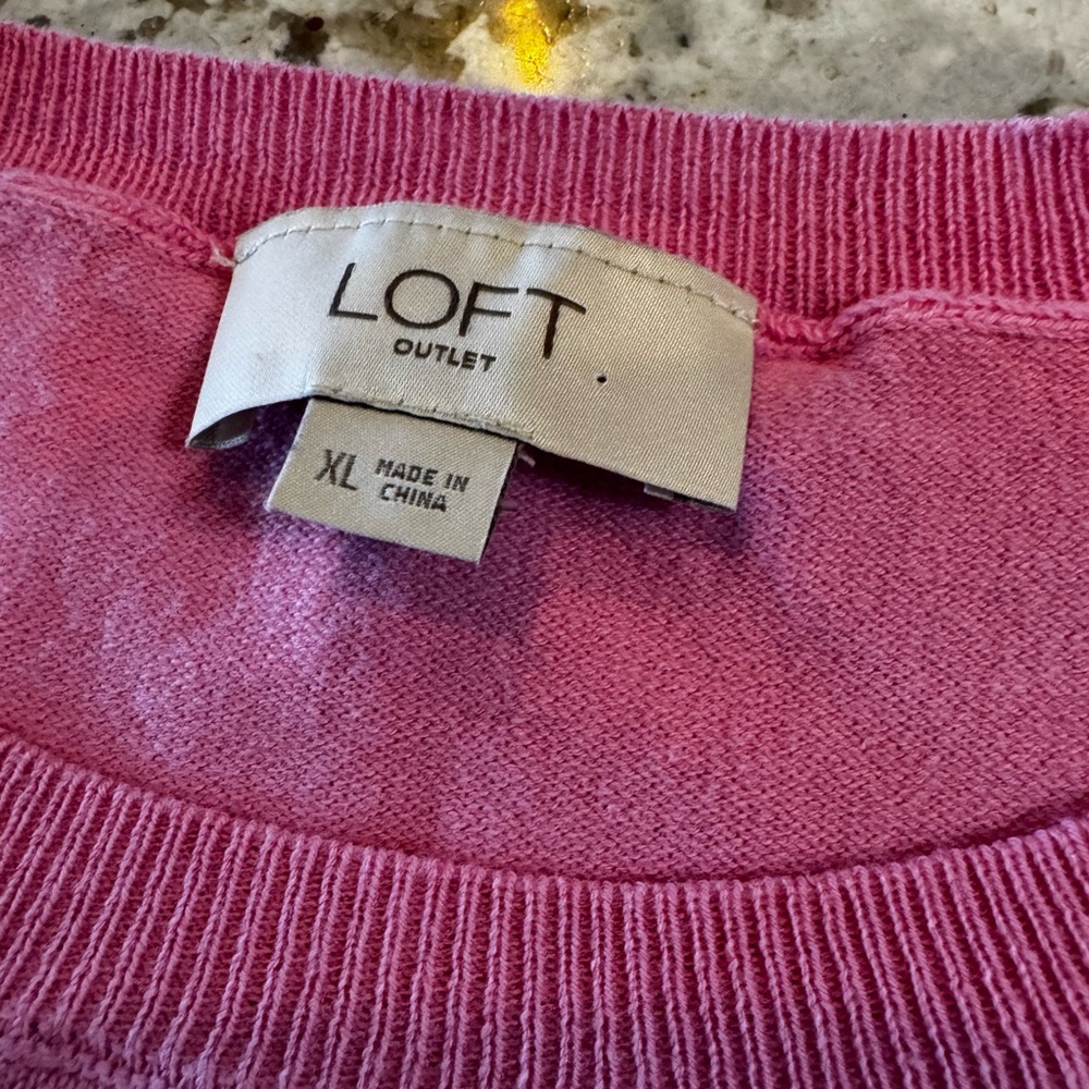 LOFT Hot Pink Puff-Sleeve Crewneck Sweater - Picture 6 of 6